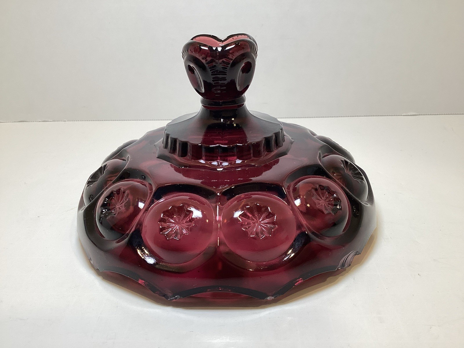 Vintage LE Smith Moon & Stars Amethyst Purple Glass Candy Dish LID ONLY *CHIPPED