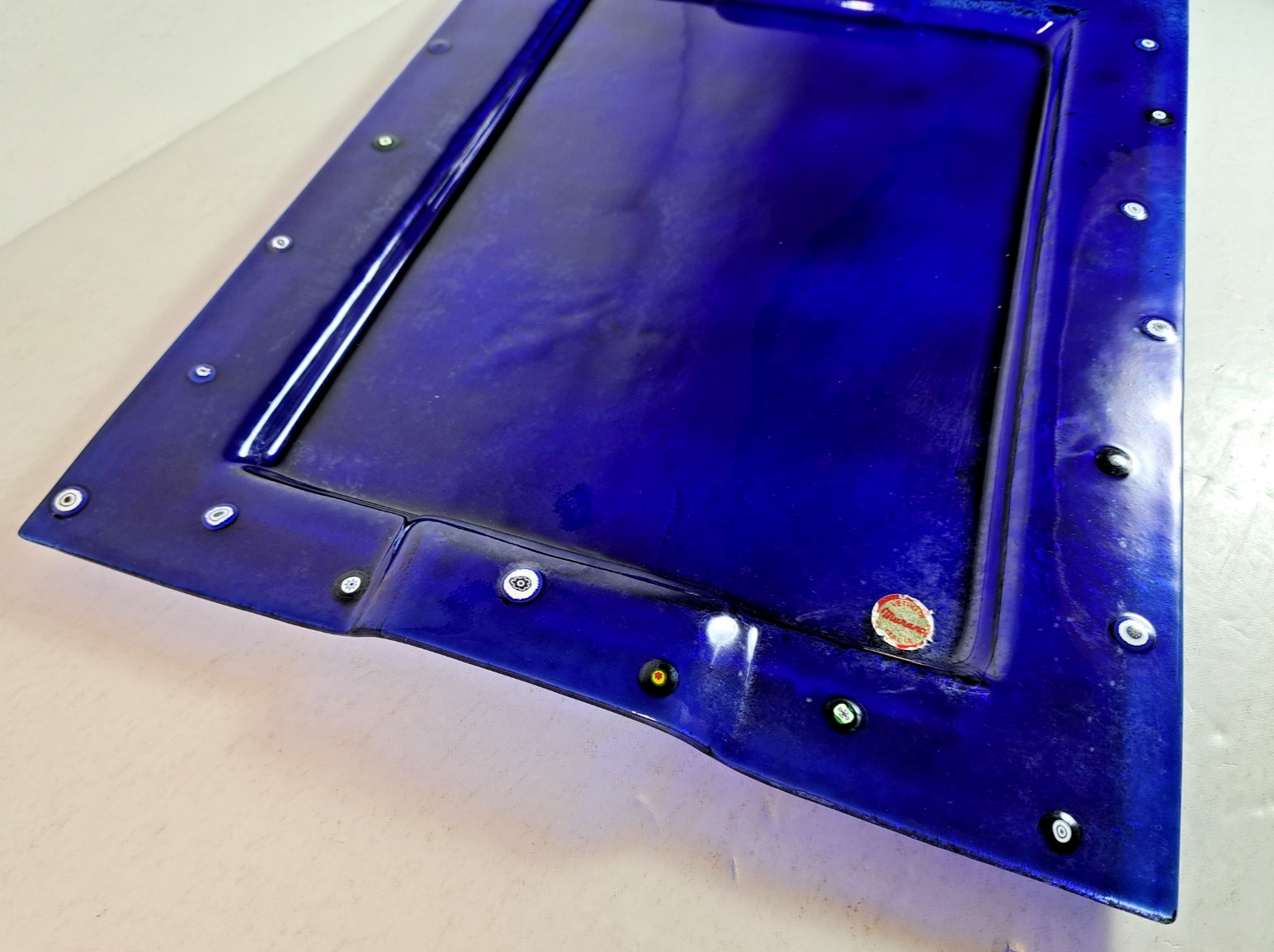 Vintage Cobalt Blue Murano Glass Serving Tray, 11.5″x15.5