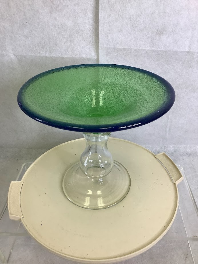 Vintage Benko Glass Pedestal Compote Bowl