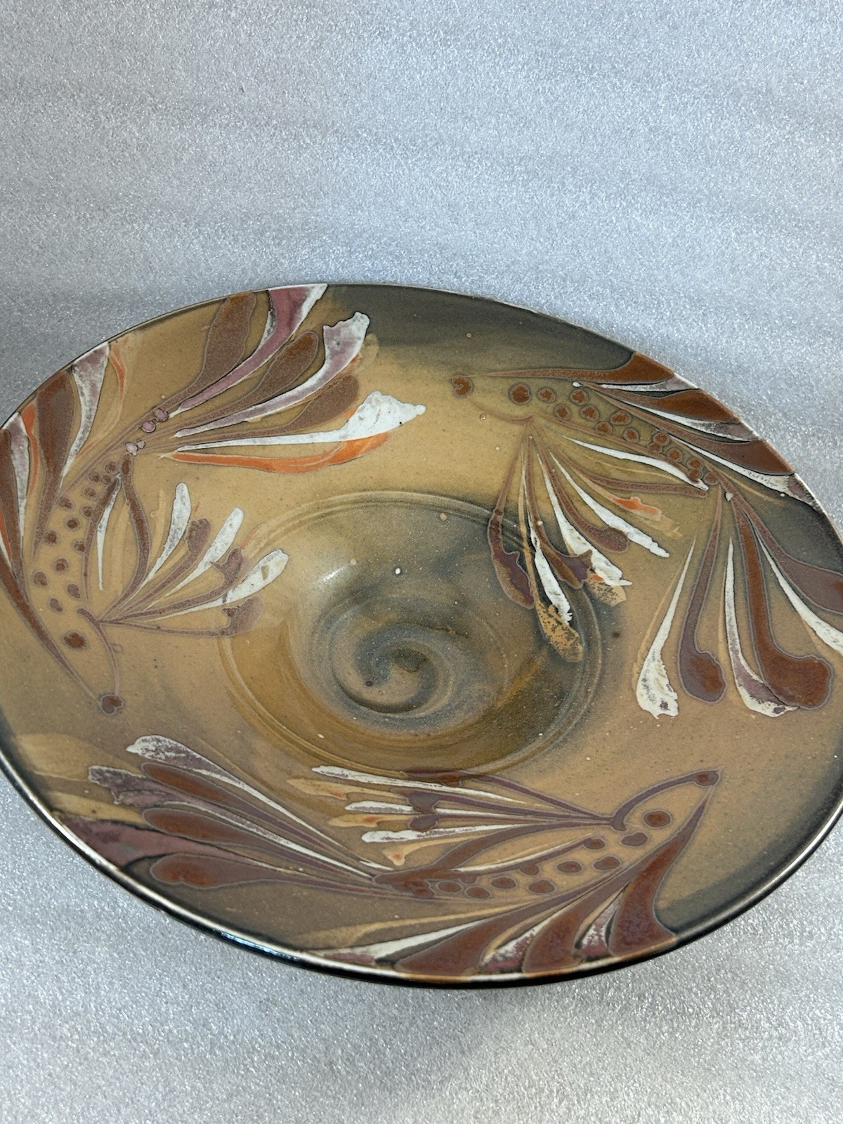 Signed Art Modern Beta Fish Ceramics Pottery Decorative Serving Bowl Platter