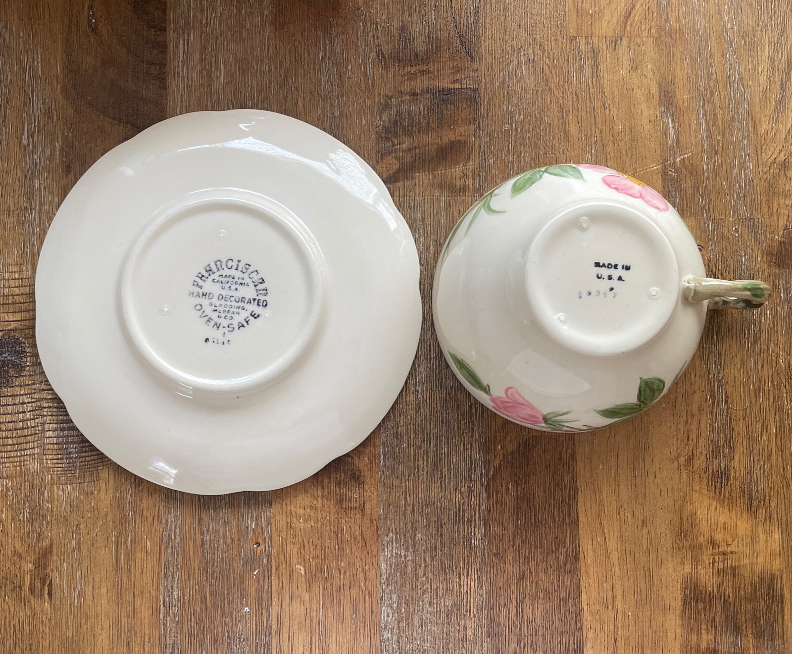 4 Sets of Franciscan Desert Rose Earthenware Cups & Saucers Vintage USA