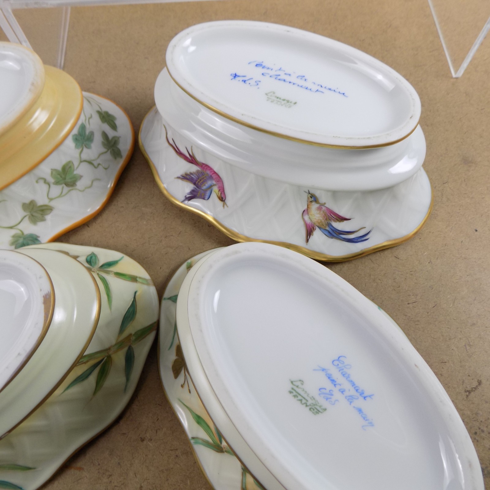 4 Chamart Peint Main Limoges Porcelain Oval Bowls or Planters 7.75″x3″ VGC