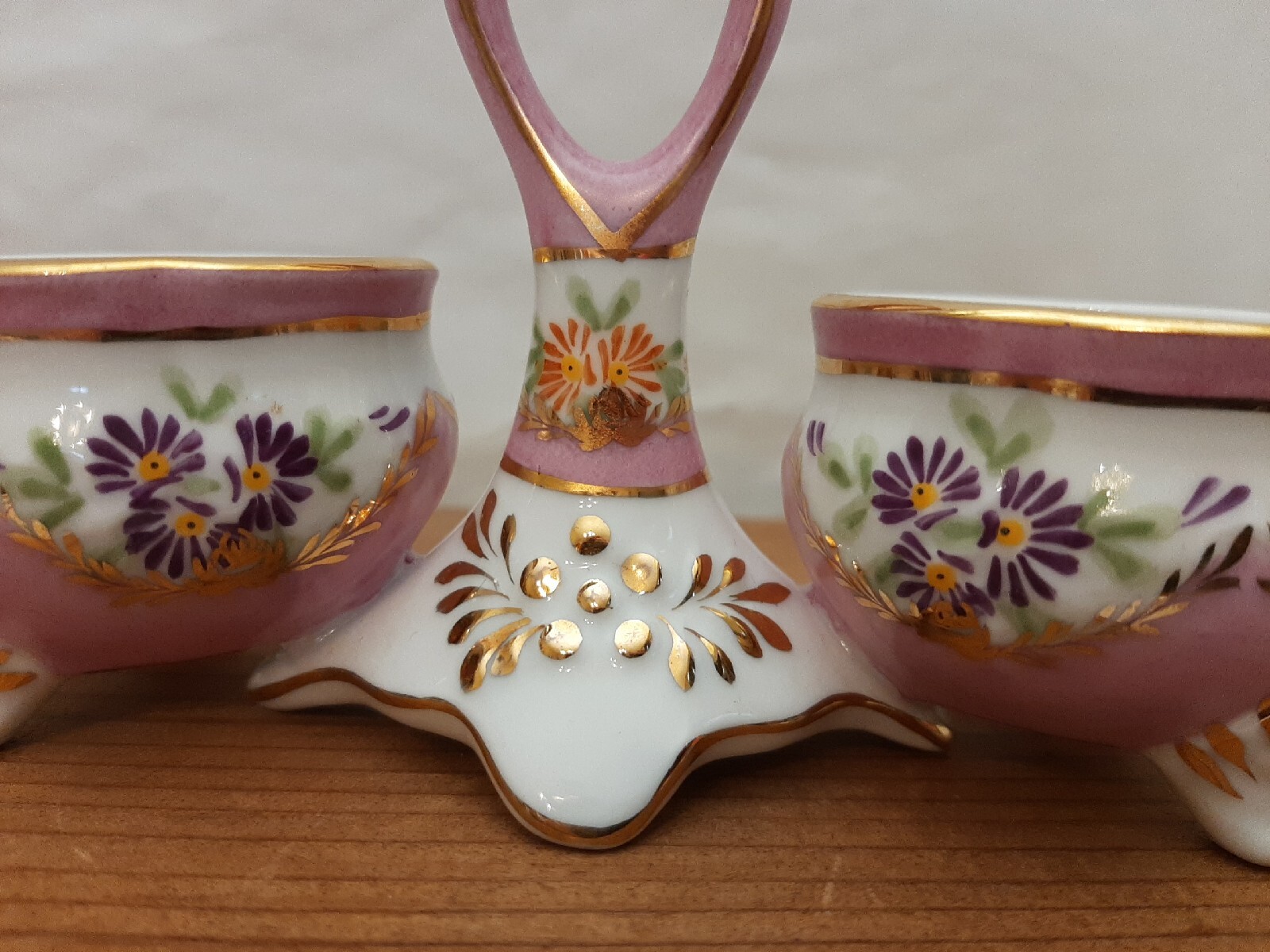RARE Limoges China Spice Cups Salt Dip Server Vintage Pink