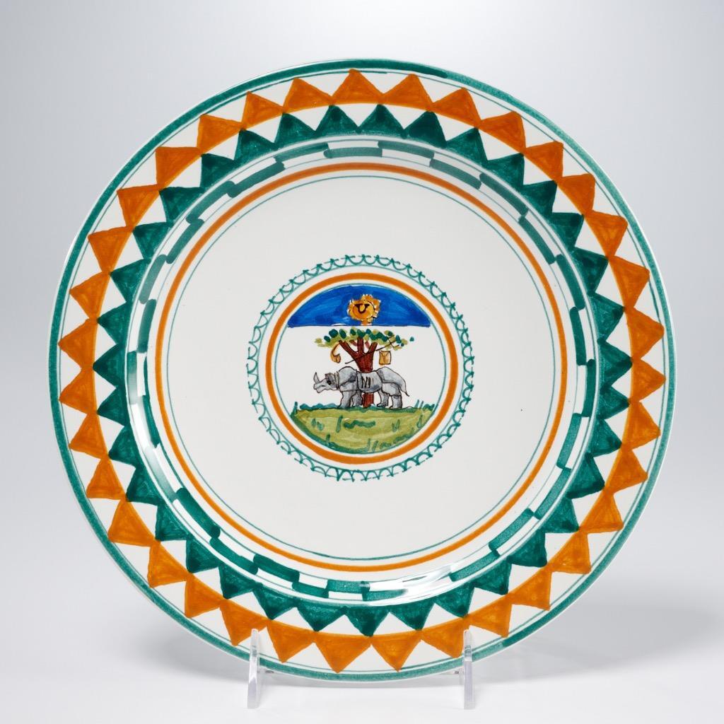 Palio di Siena Italian Contrade Selva Forest Rhino Green Orange Dinner Plate 11″