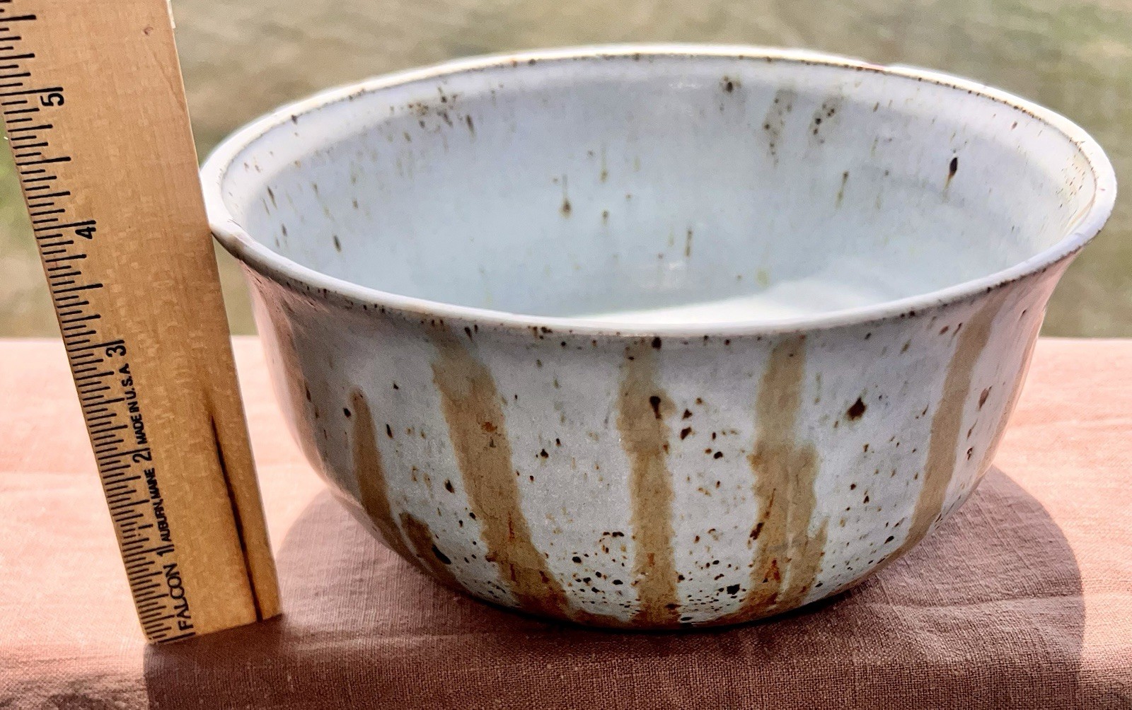 Artisan Handmade Stoneware Ceramic Serving Bowl Very Pale Blue w/Brown Speckling