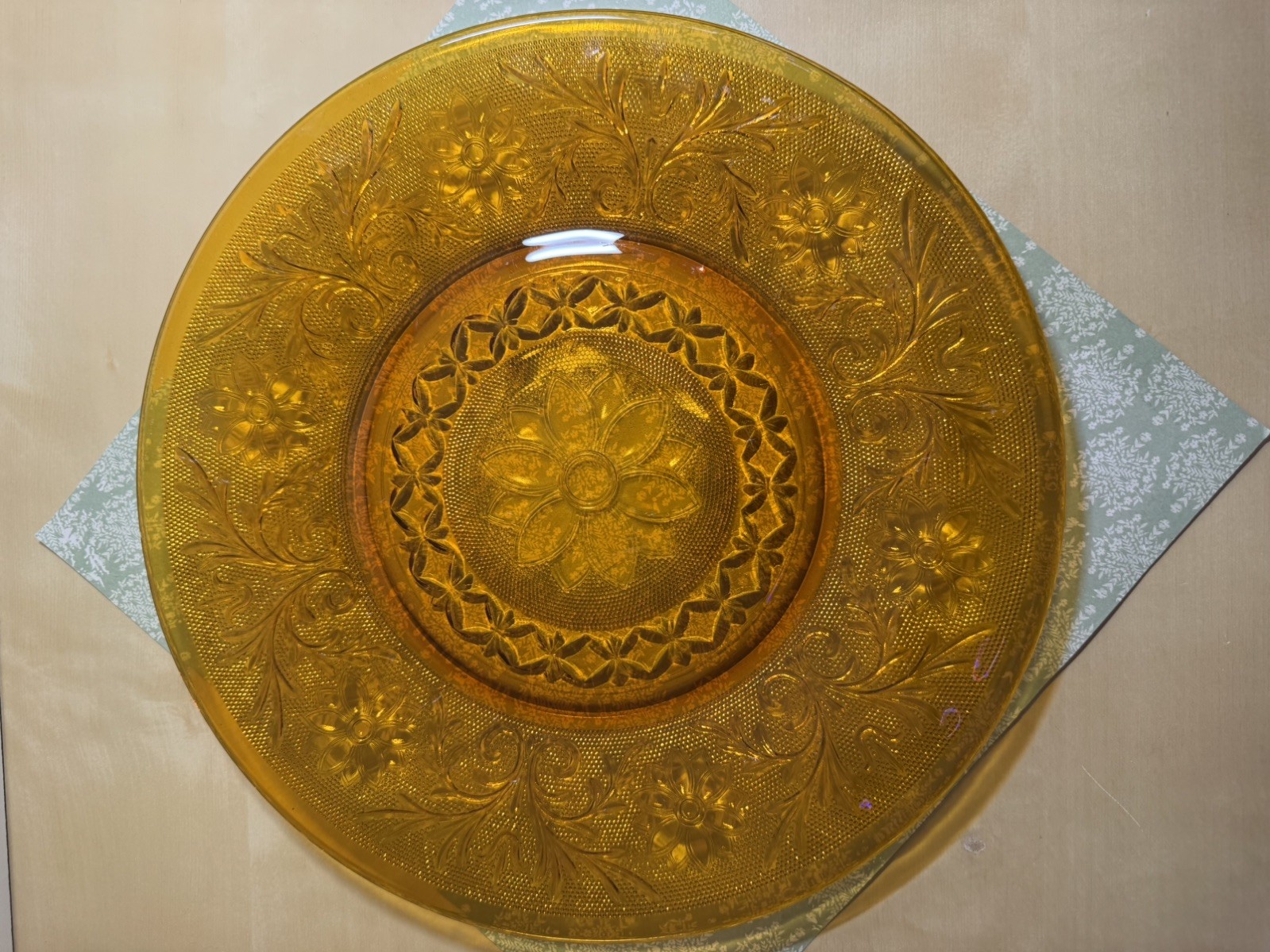 Tiara Daisy Indiana Glass Amber 12” Sandwich Platter Plate
