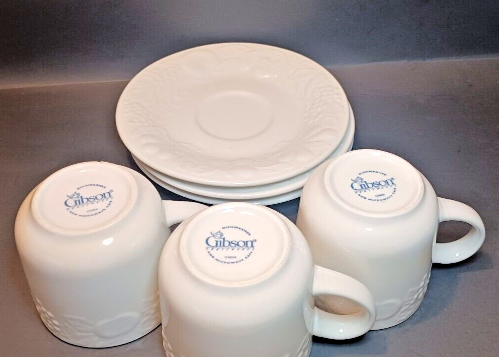 Fruit by Gibson Housewares Cups and Saucers Set of THREE (3)