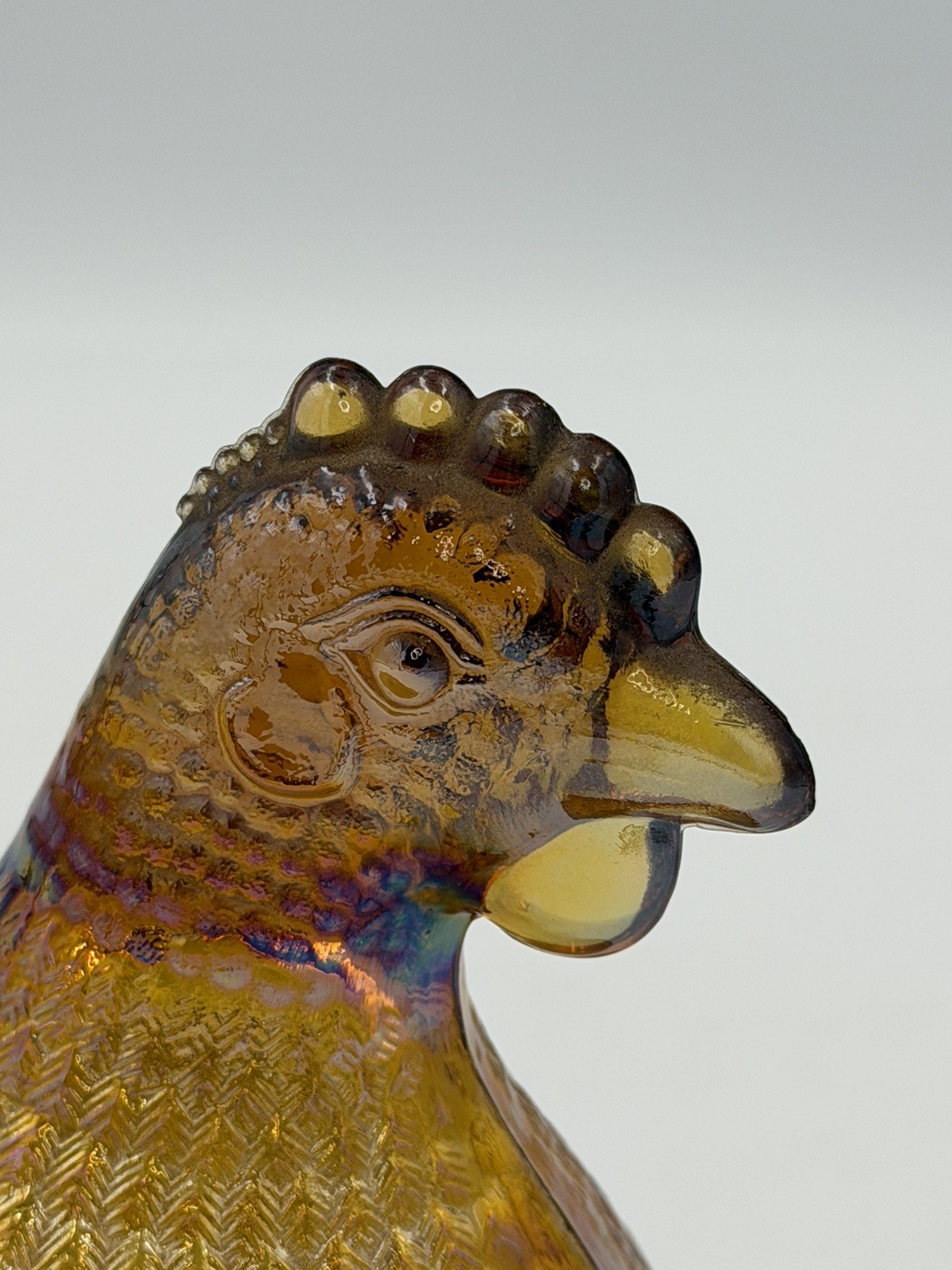 Vintage Indiana Hen On Nest Golden Amber Iridescent Carnival Glass *TOP ONLY*