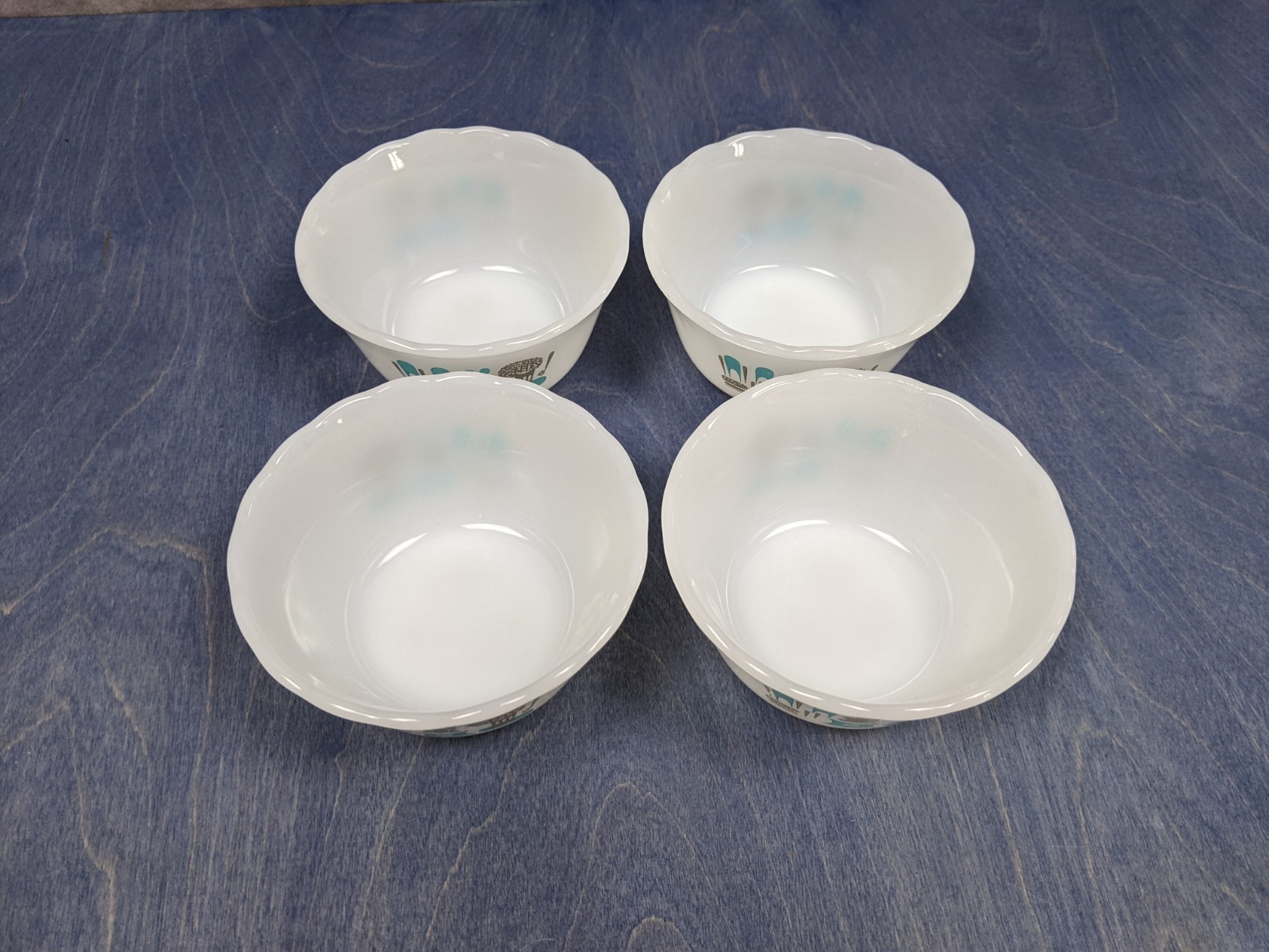 Anchor Hocking Blue Heaven Custard Cup Dessert Set of 4 Vintage Atomic MCM