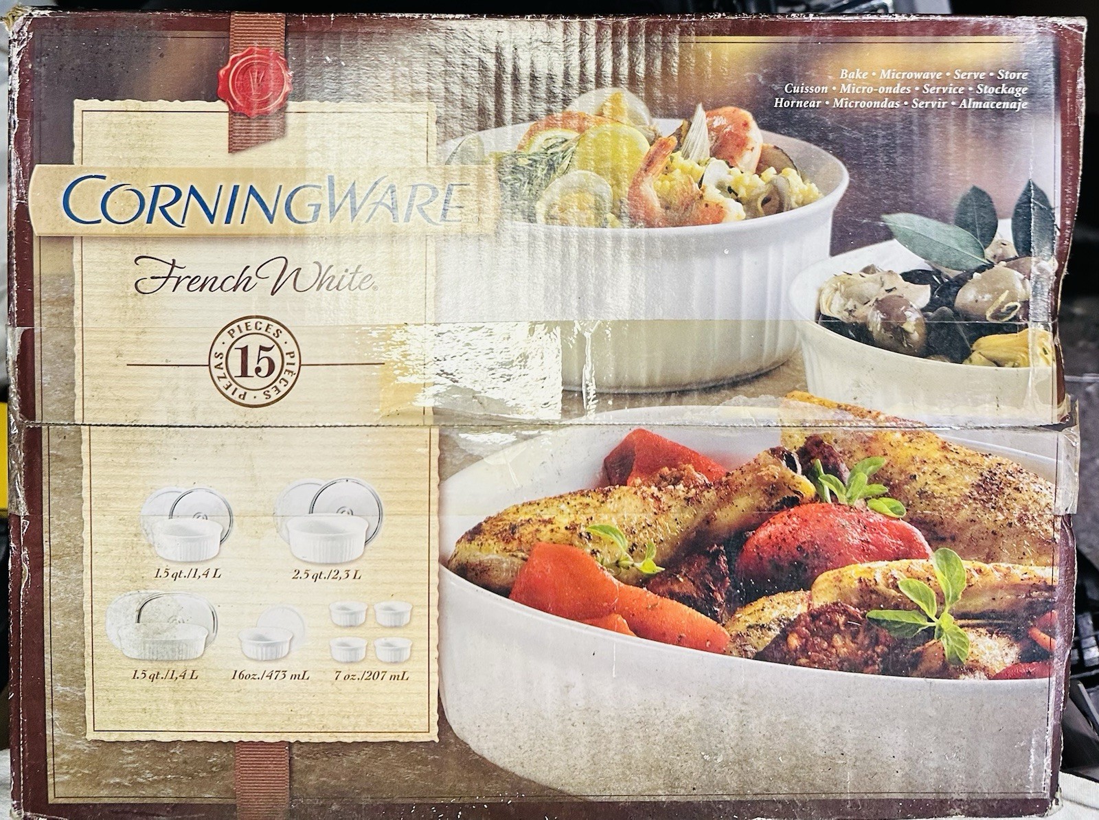 CorningWare French White 15-Piece Round/Oval Bakeware Set – Brand New