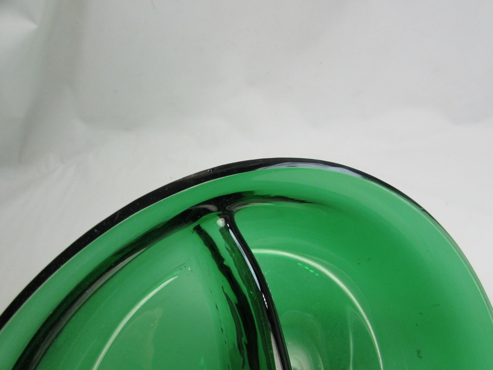 Vintage Green Glass Divided Serving Dish 3 Section 51375
