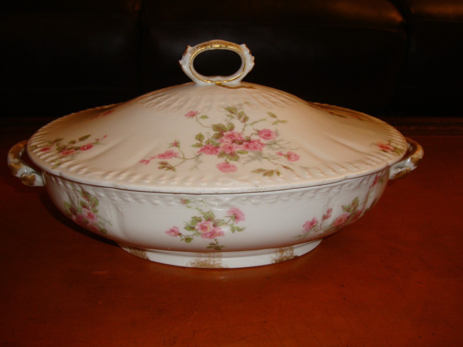 Haviland Limoges France Lidded Tureen Casserole Dish, Floral Pink Roses & Gold