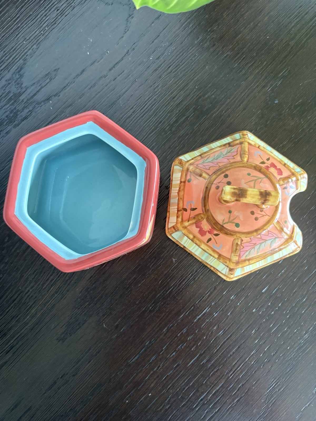 Hand Painted Tracy Porter The Artisan Road Collection Lidded Hexagon Ceramic Jar