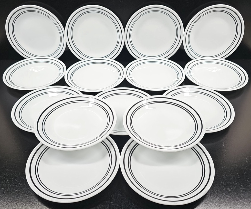 15 Corelle Classic Cafe Black Bread Plates Set Corning Livingware Rings Dish Lot
