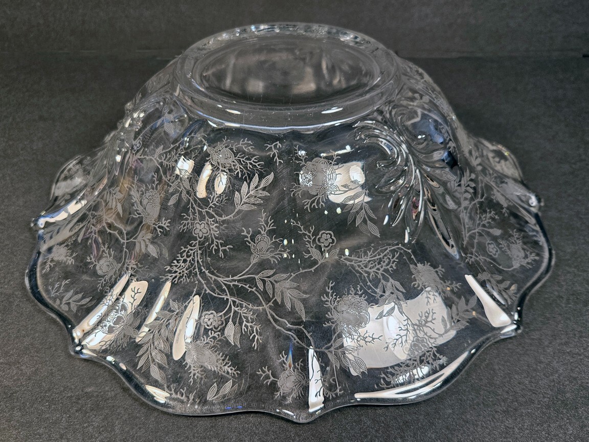 Fostoria Chintz Etch Pattern Flared Bowl Baroque Shape 11 3/4 inches Wide