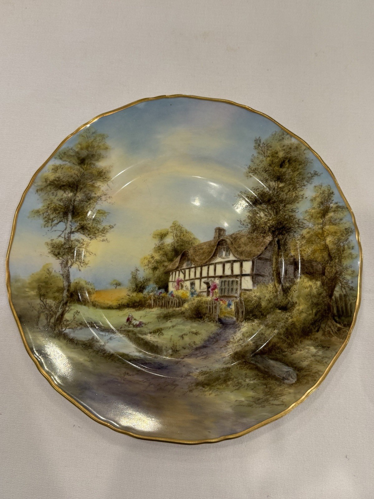 Pristine 1953 Royal Worcester 10.5″ Cabinet Plate Elmley Signed J Smith Mint