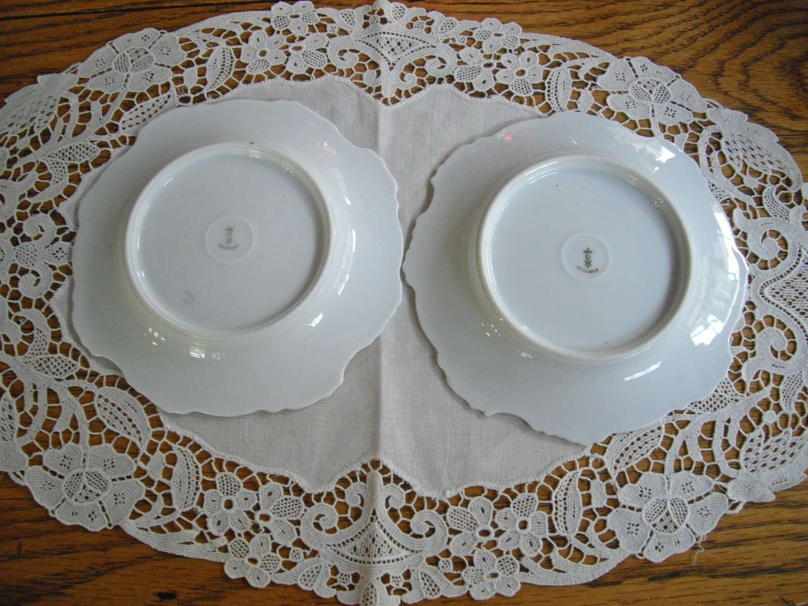 Vintage White Pink Green Flowers 6″ Plates Germany ~ Set of 2 ~