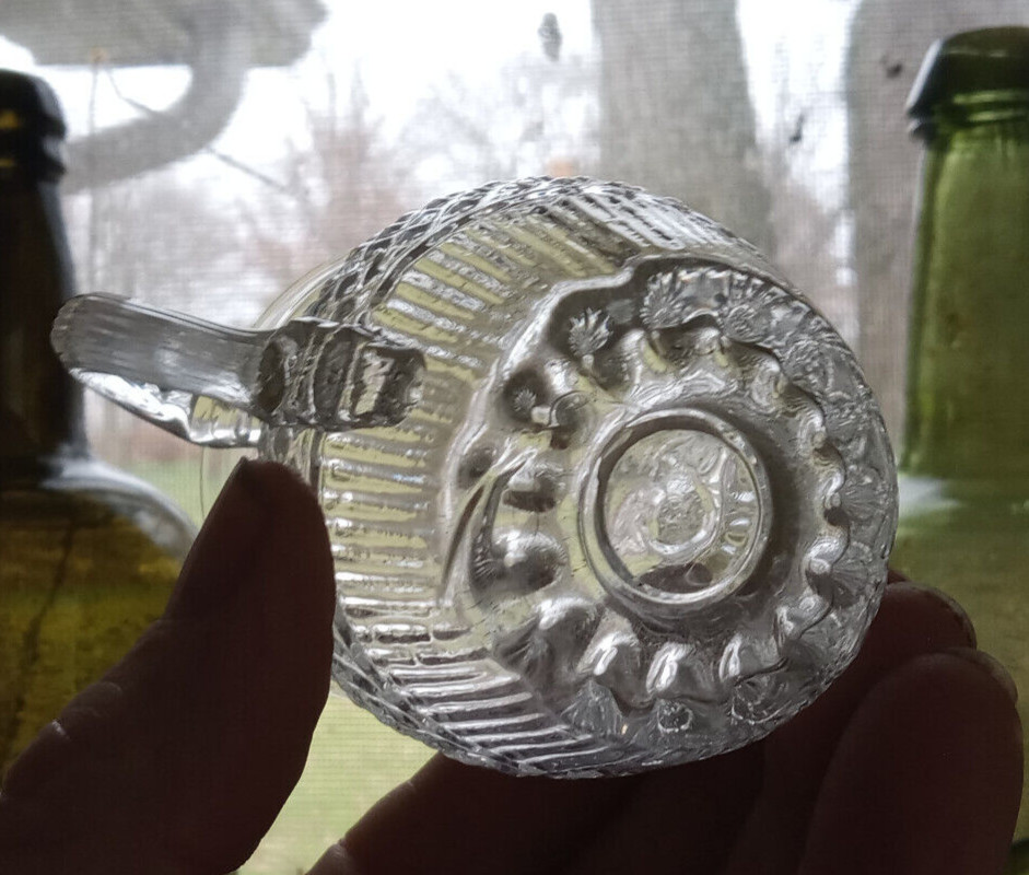 1830s EARLY 3 MOLD BLOWN TOY CREAMER DIAMOND HOBNAIL BOSTON & SANDWICH GLASS CO