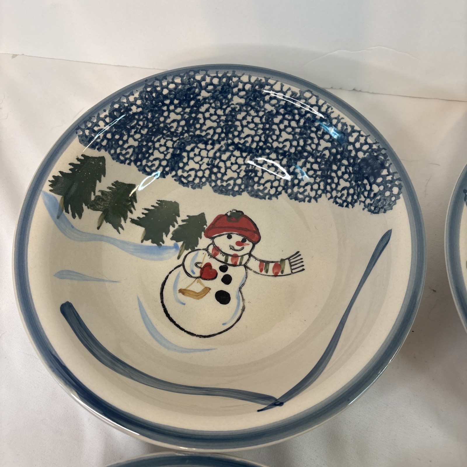 4 Elegant Dining Snowman 8 1/4” Vegetable Bowl Winter Christmas