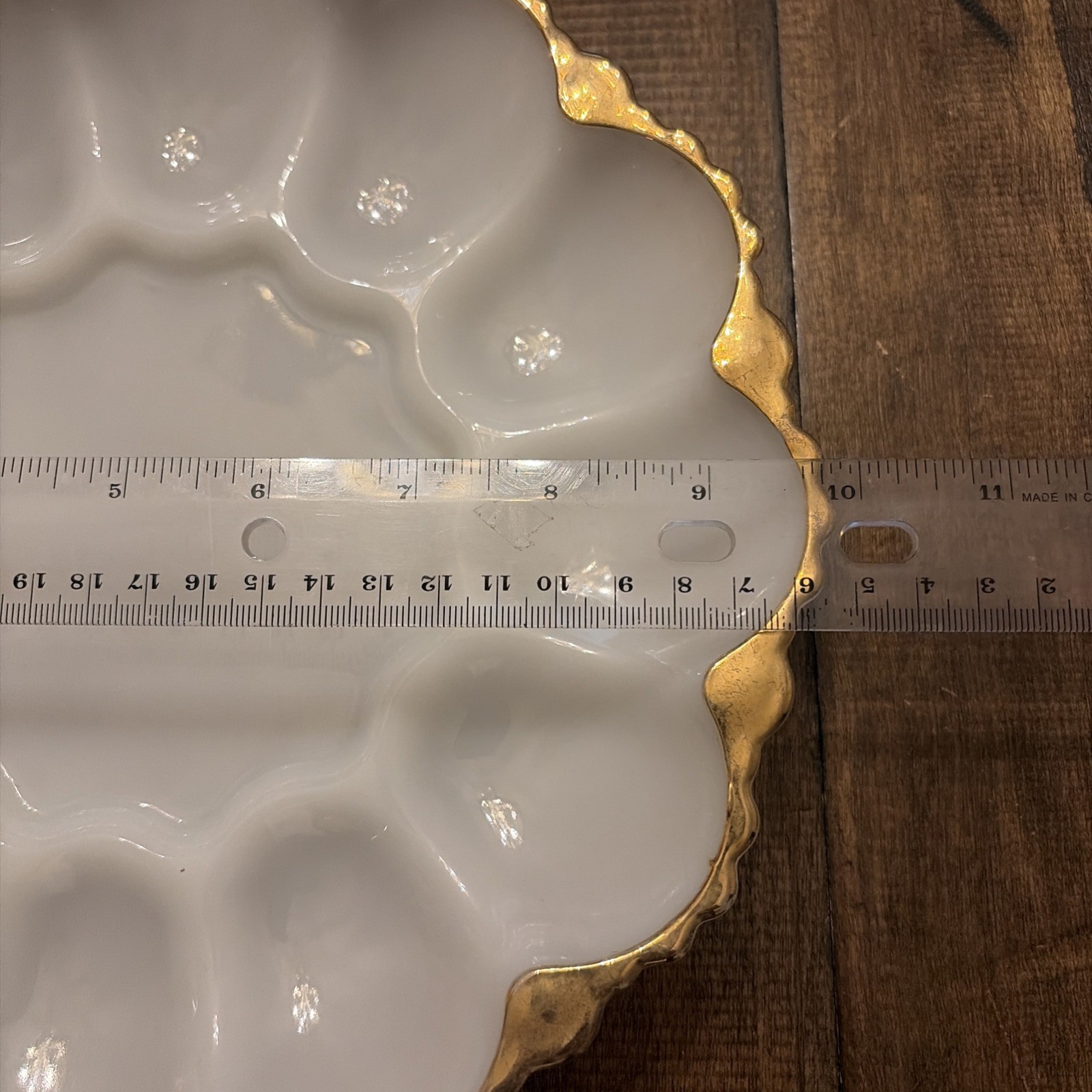 VTG 1950-1959 MCM Anchor Hocking Milk Glass Deviled Egg Plate W/Gold Rim