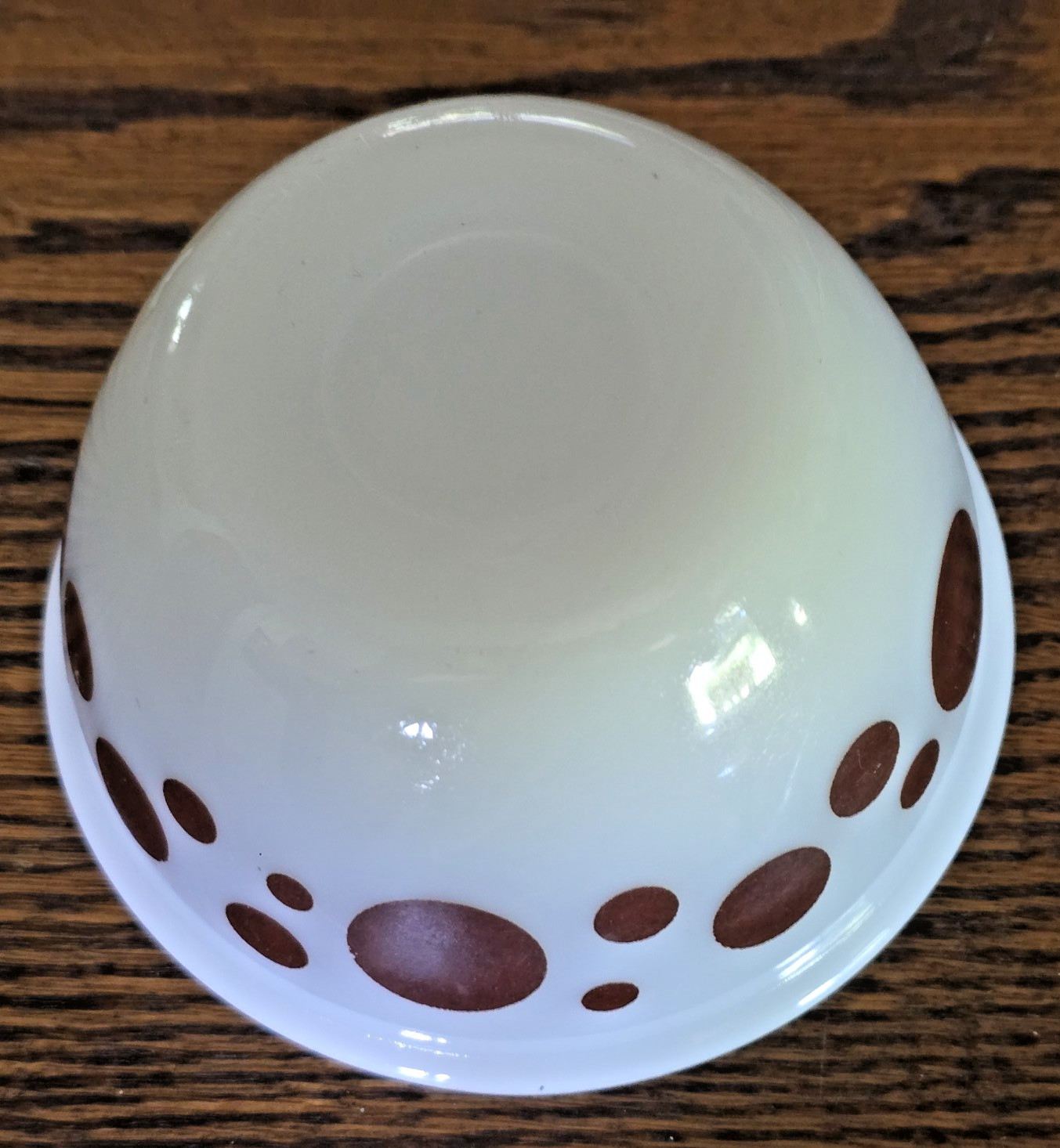 1950s Hazel Atlas Brown Polka Dots Nesting Mixing Bowl, Retro 4.5″ VGC!