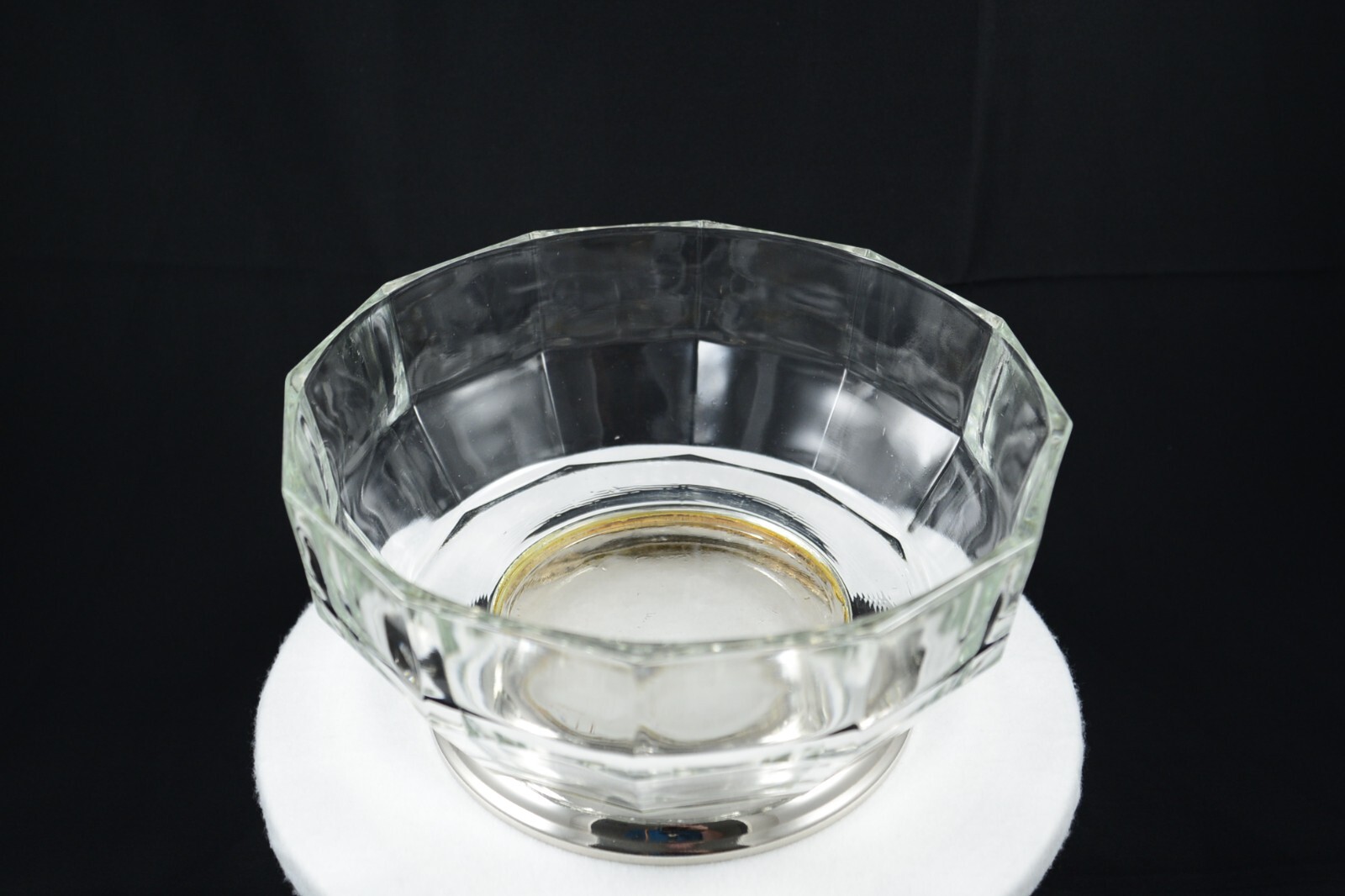 Twelve Panel Sided Crystal Chip & Dip Bowl Silver Plated Base/Dip Bowl Holder