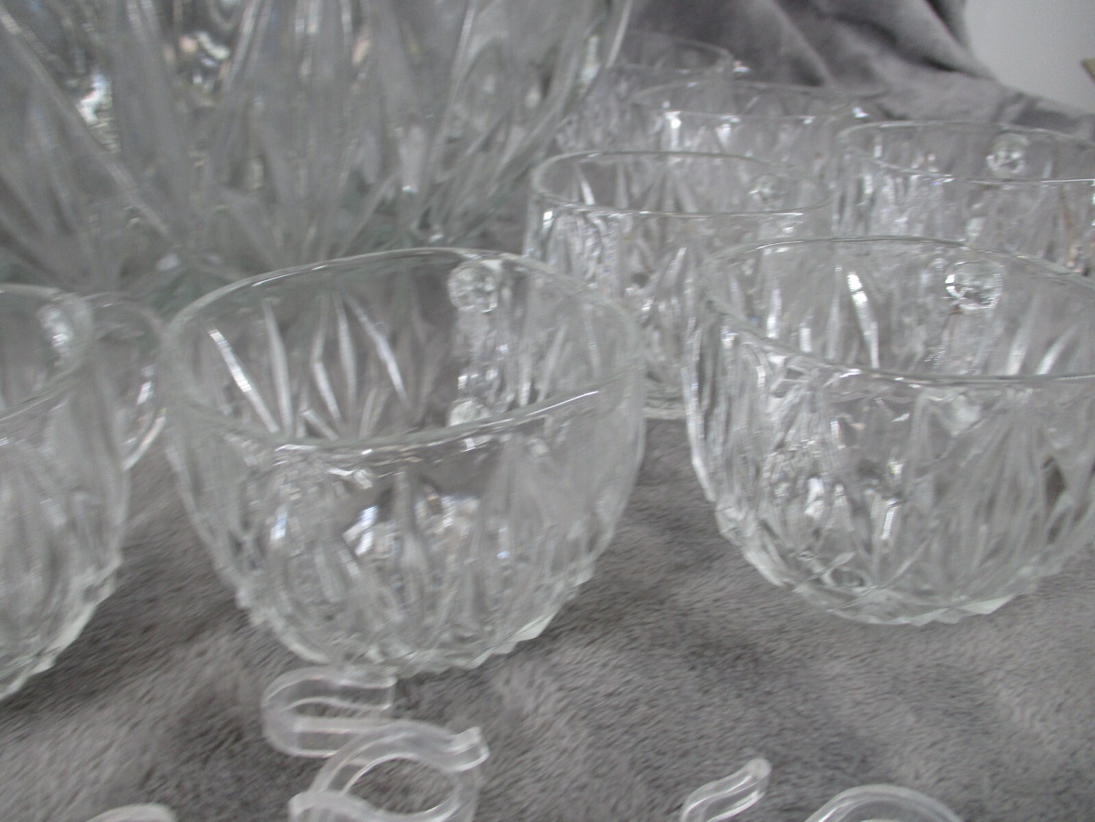 Hazel Atlas William Sport Punch Bowl Cups Hooks Set Square Crystal Cut 25 Piece