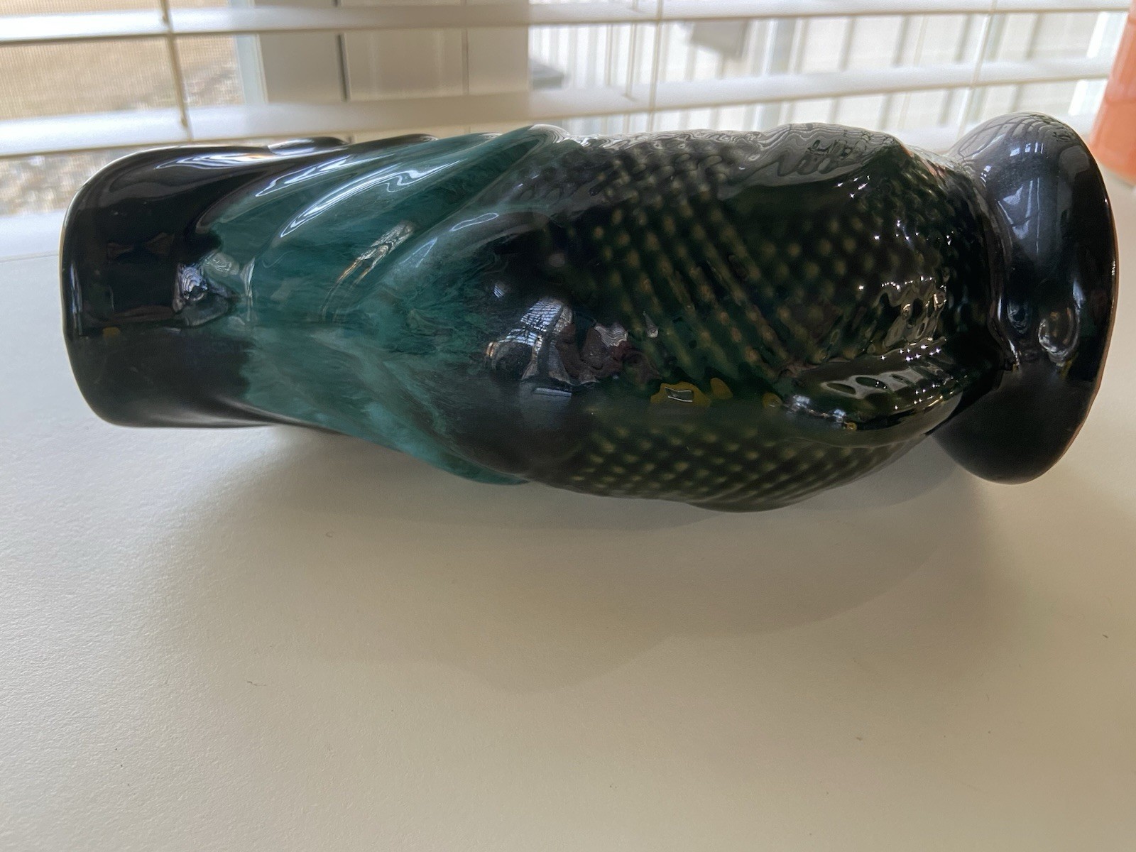 Teal Green Blue Fish Pot Pitcher Gurgle 8in Pottery by Rainbow Ceramics Canada