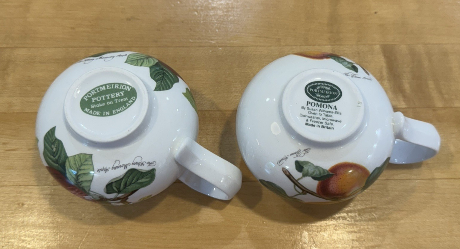Vtg Set of 2 Portmeirion Pomona Romantic Footed Cup Coffee Mugs Apple England