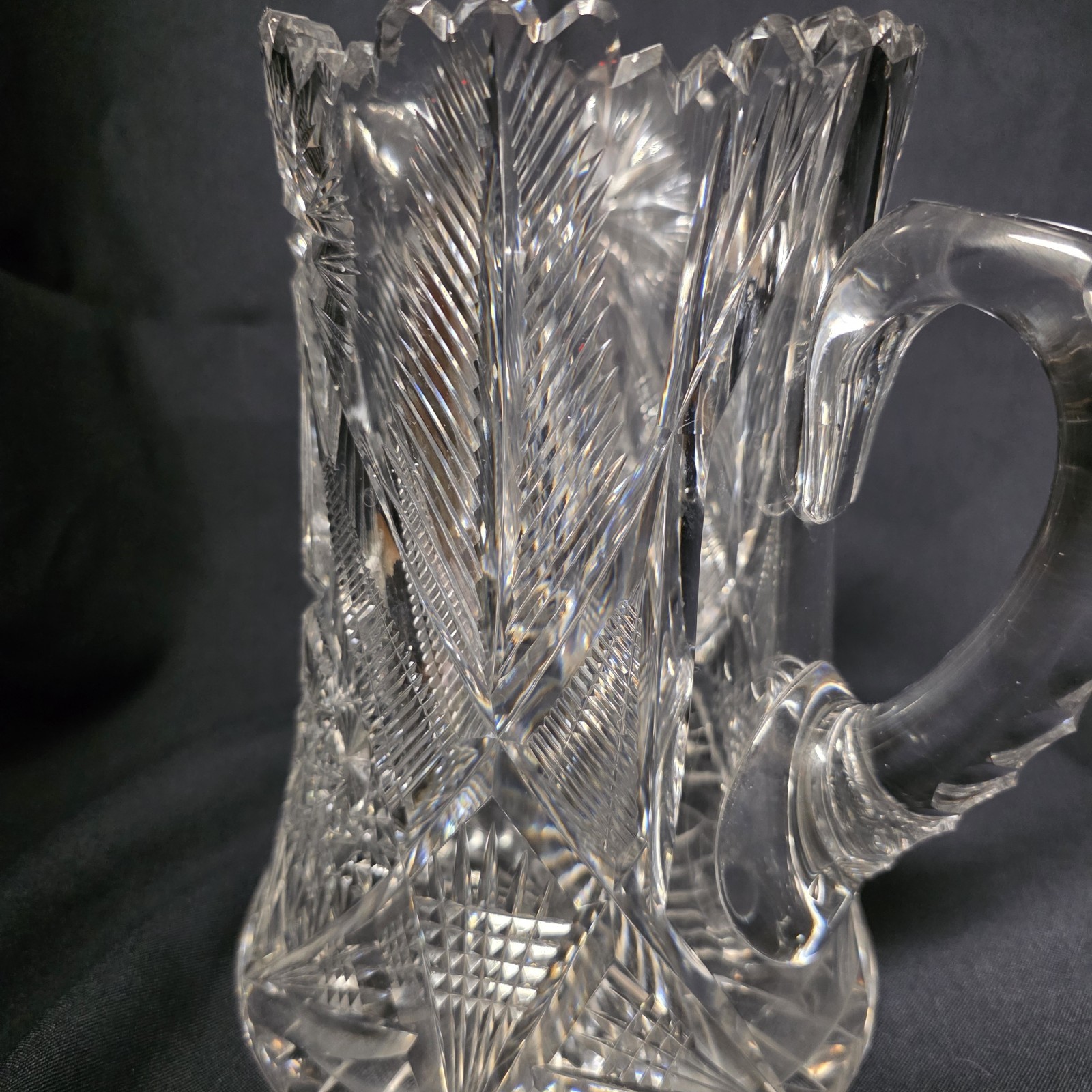 Antique American Brilliant Cut Crystal Glass Pitcher Pinwheels Hobstars Heavy