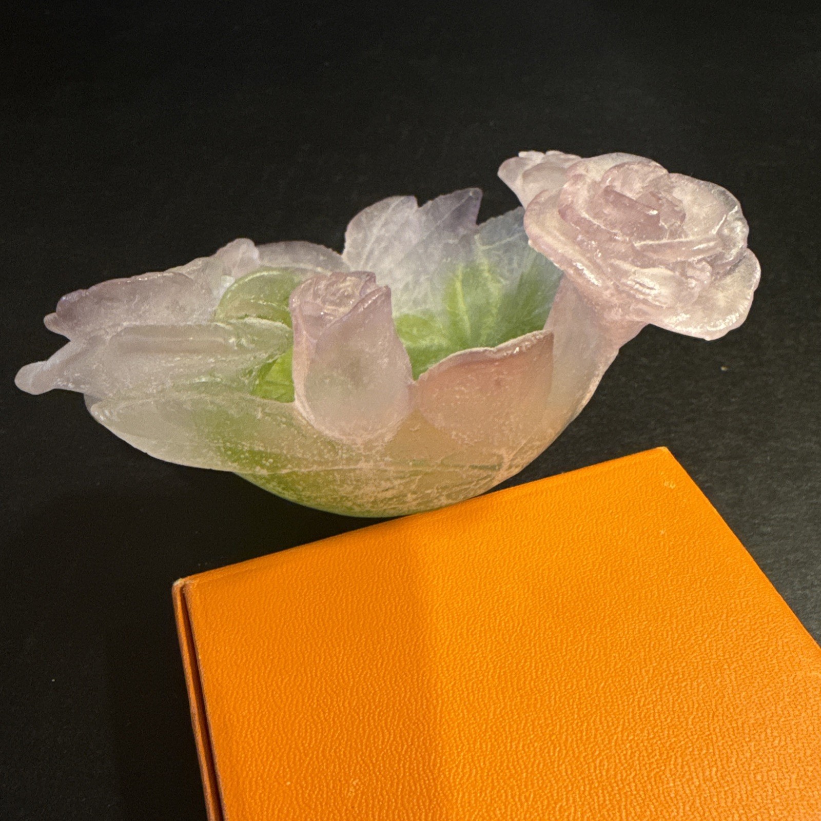 DAUM ROSE BOWL COUPELLE MULTICOLOR PATE DE VERRE CRYSTAL FLOWER BOWL