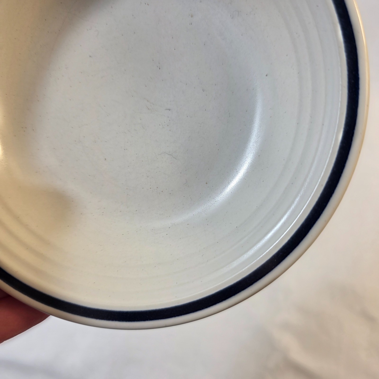 FOUR Town & Country Blue Ridge Fruit Bowls White with Blue Ring on Rim
