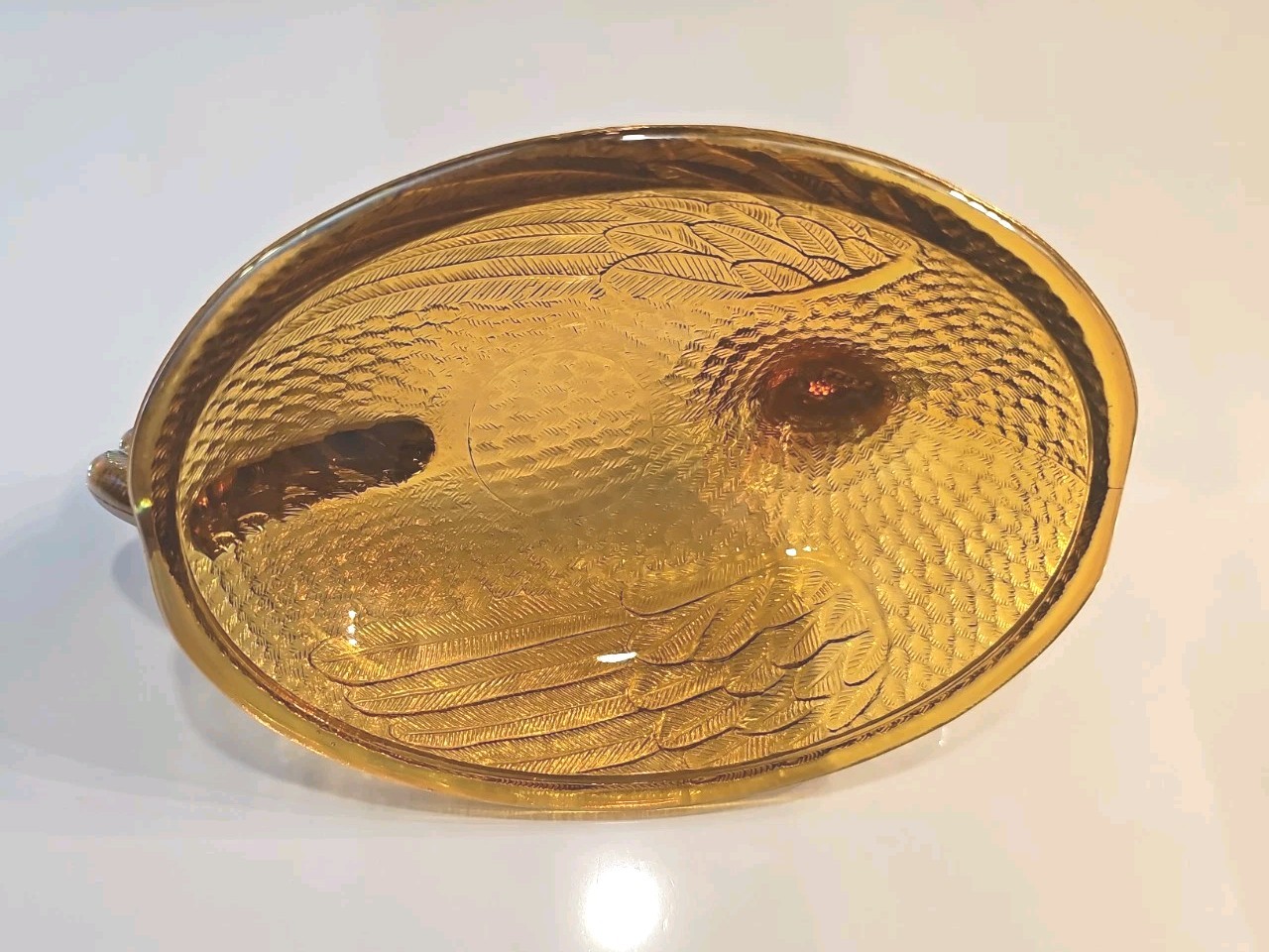 Vintage Indiana Golden Carnival Glass Hen on Nest Dish w/ Lid Oval Beaded Base