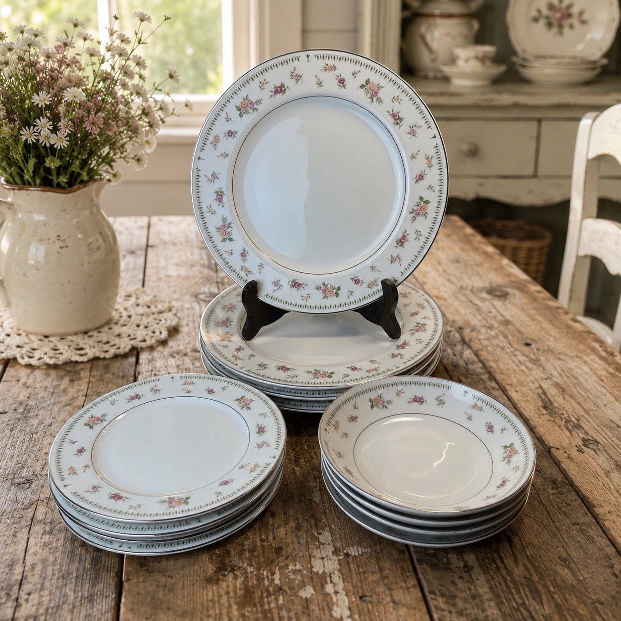Vtg Abingdon Fine Porcelain China – Rose – Japan – Service for 4 – c1980s