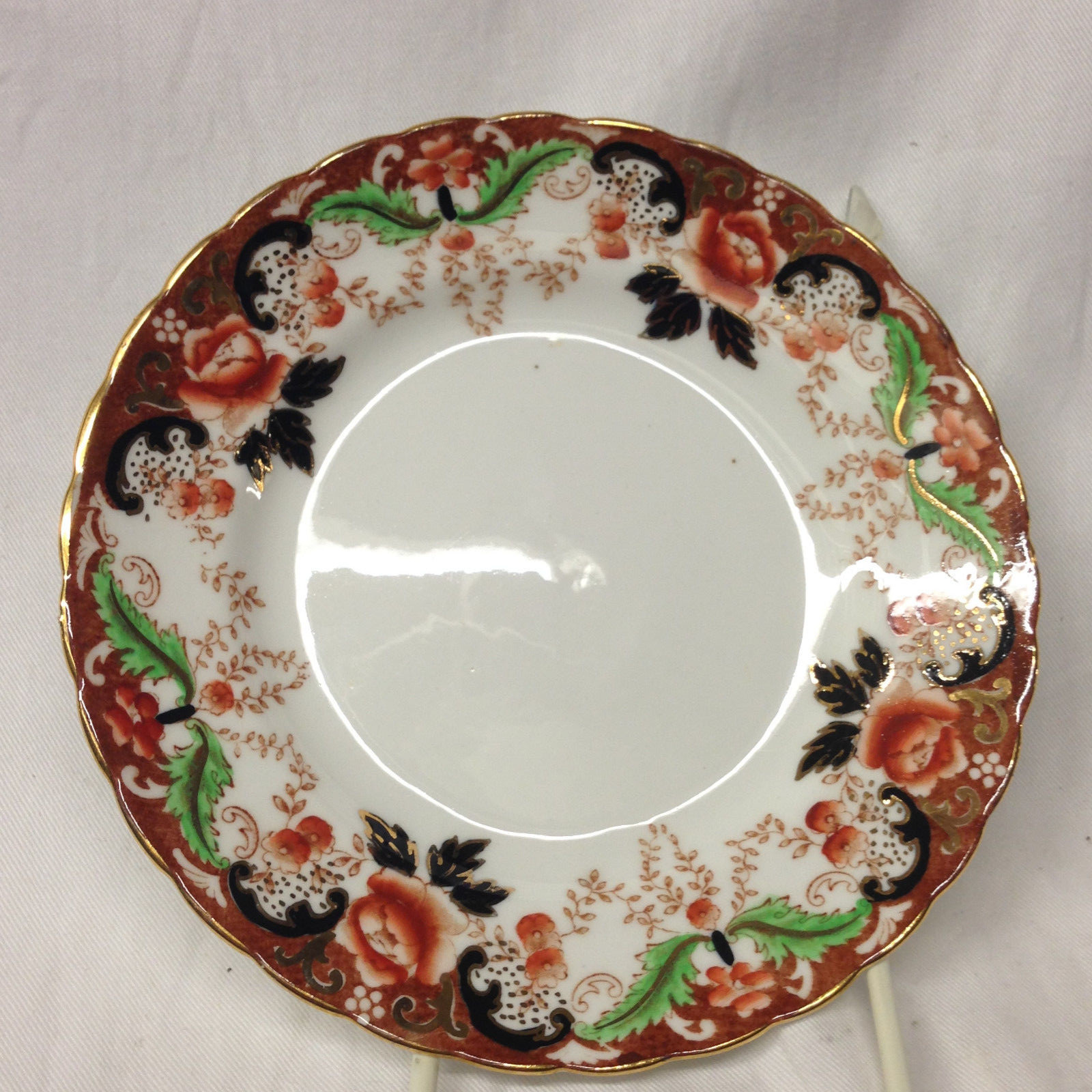 TUSCAN ENGLAND SALAD PLATE 6 7/8″ RUST FLORAL BLUE LEAVES GOLD