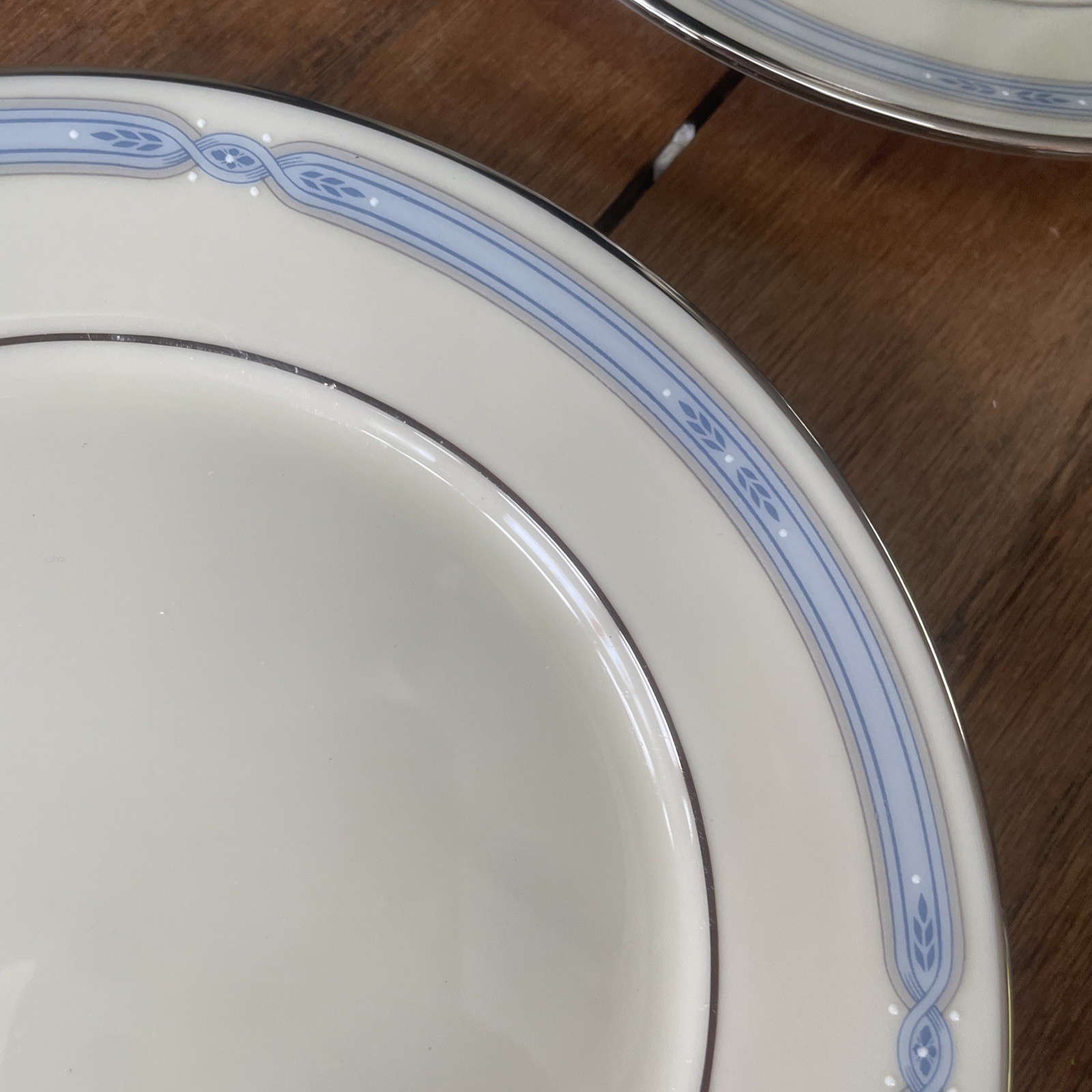 LENOX Courtland Bread Plate Set Of Four Blue Gray Band Platinum Trim 6 1/2”USA