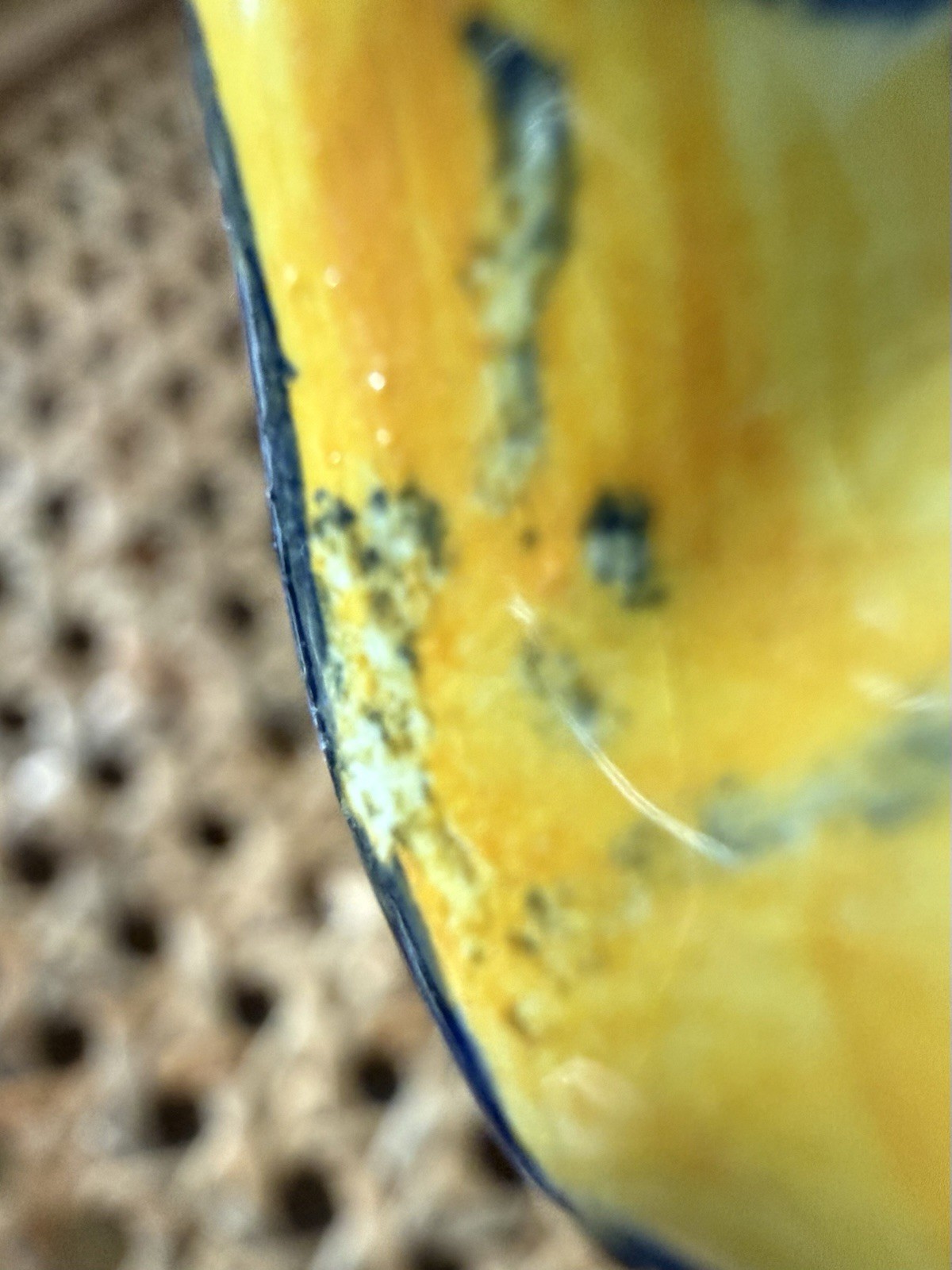 VTG ITALIAN HANDMADE POTTERY IRIS PITCHER MAJOLICA STYLE COBALT BLUE YELLOW