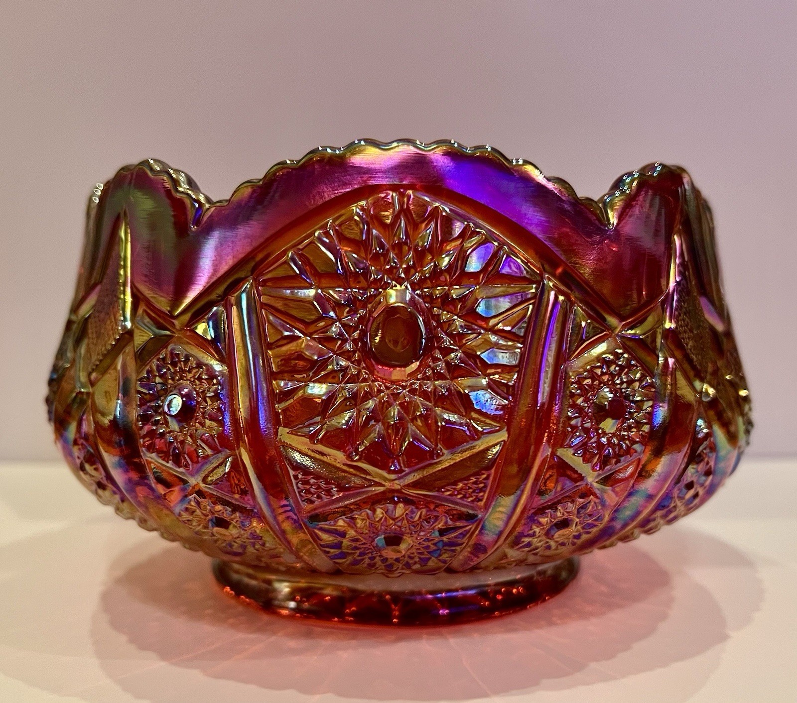 VTG Indiana Glass Heirloom Sunset Carnival Iridescent Bowl 6 1/4” D x 4” H