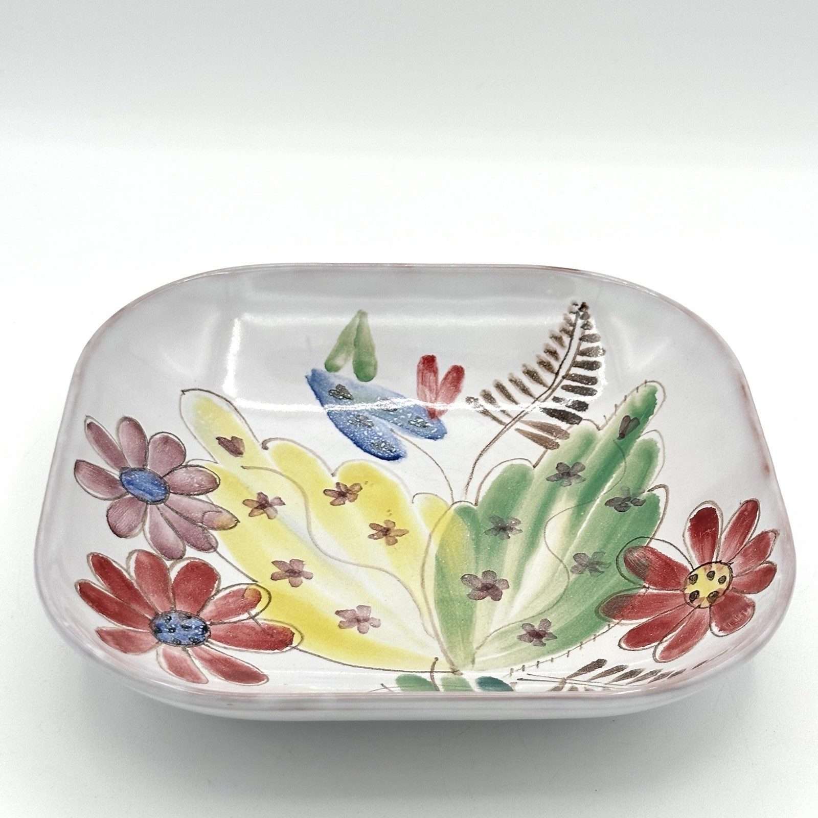 Vintage Arabia Ara Finland Hand Painted Decorative Bowl Floral 7.25 X 7.25 Inch