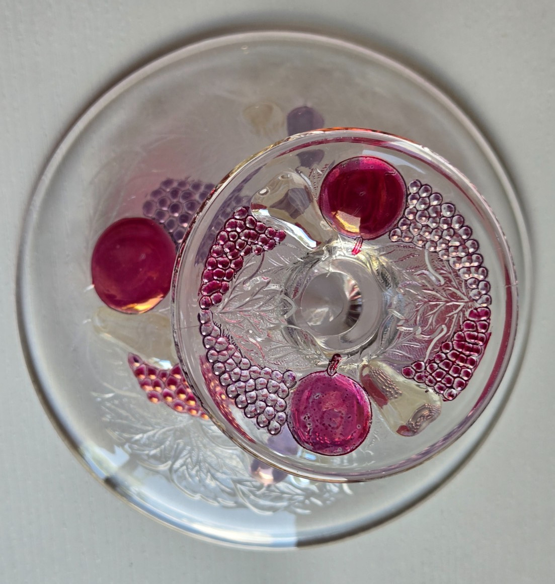 Vintage Westmoreland Glass Della Robbia Fruits Small Compote Pedestal Dish Plate