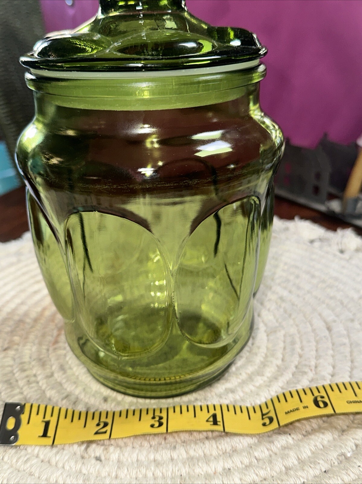Fairfield AH Green Avocado Bubble Glass Canister & Lid Vintage MCM Vase G2