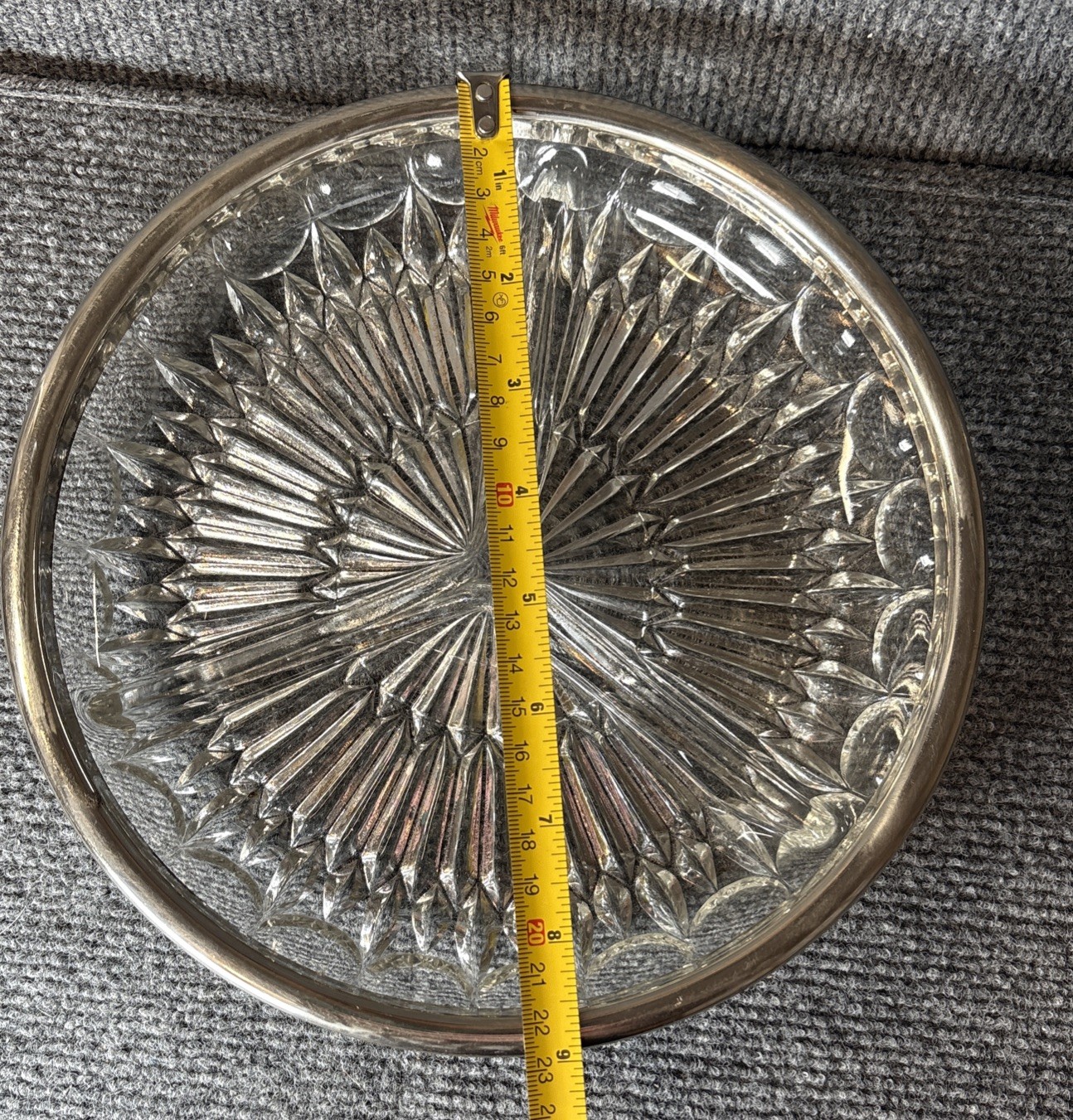 Vintage Pressed Glass 3 Part Relish Dish 9″ With Metal Band 2 1/2 Pounds