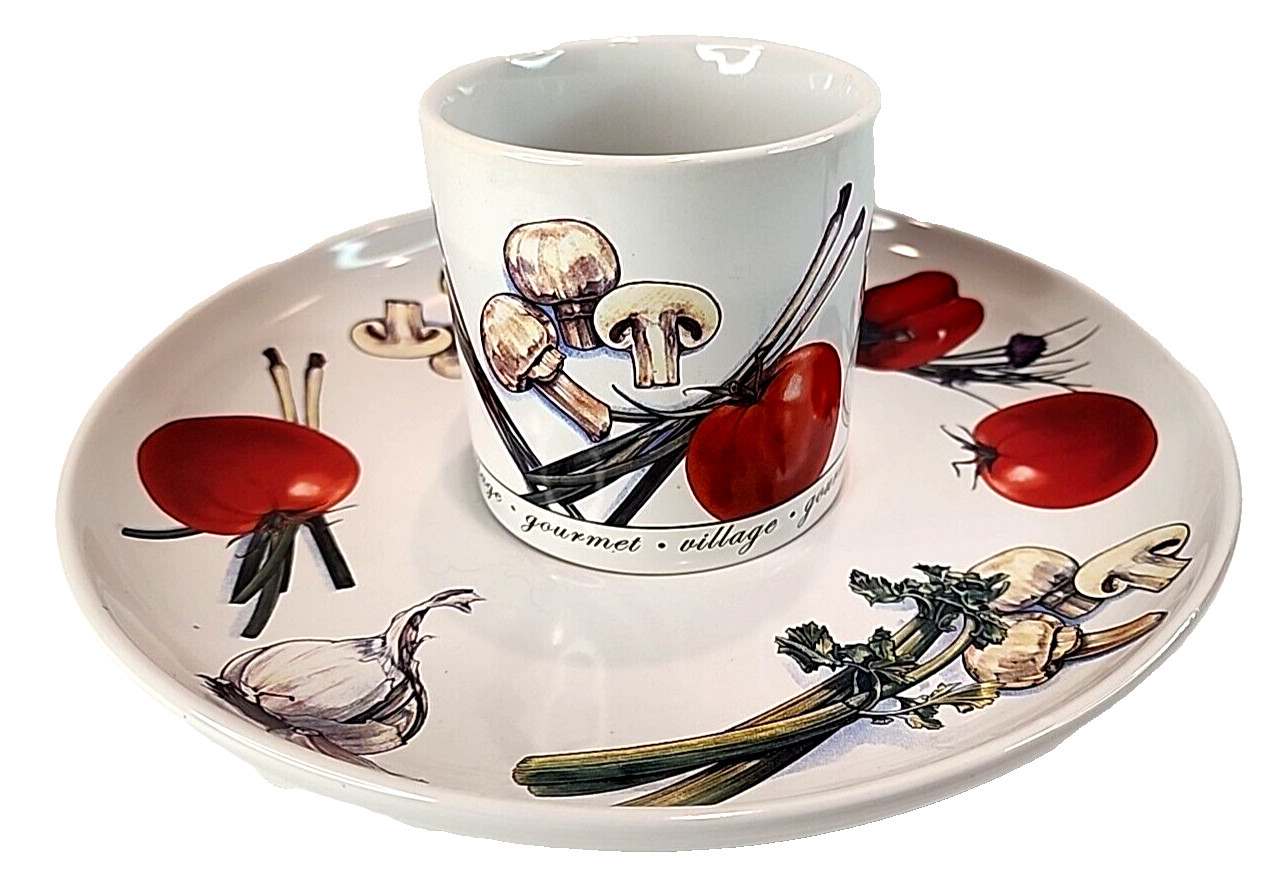 GOURMET VILLAGE CLASSIC CHIP and DIP Veggies Vegetable Pattern Plate & Bowl