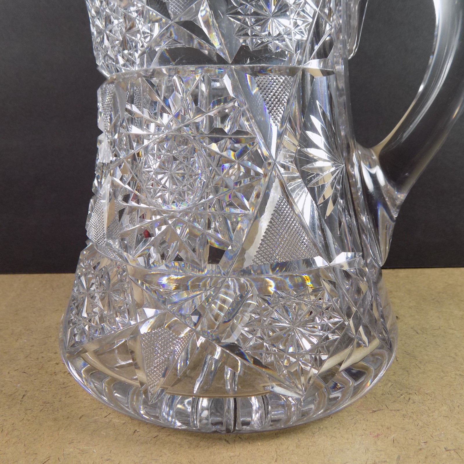 Antique American Brilliant Cut Glass Pitcher Hobstars VGC 8.25″ Tall Beauty!