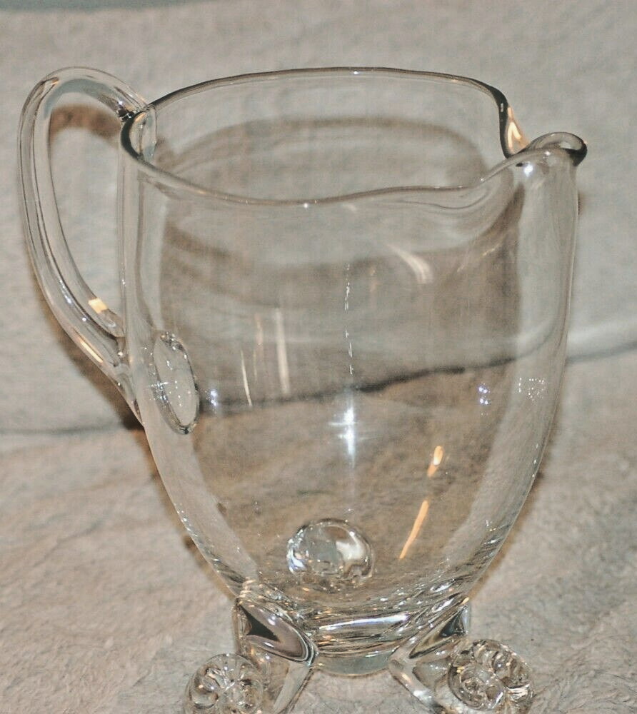 Handcrafted Crystal Clear Kimberly Footed Pitcher Made in Romania XL 90oz 9”