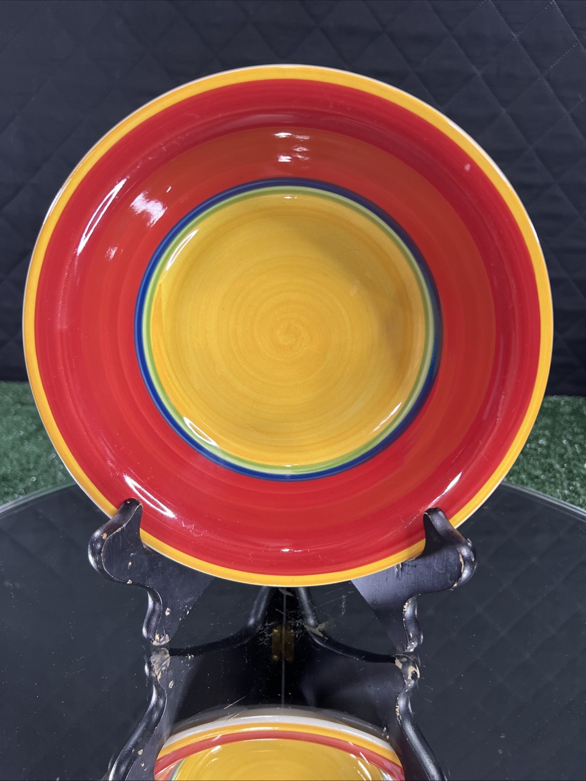 5 ROYAL NORFOLK Mambo Swirl 7.50″ Coupe Bowls Soup Cereal Yellow Center