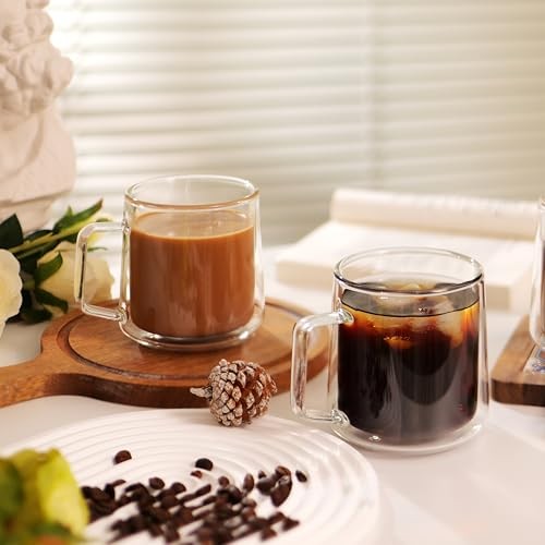 15oz Double Walled Glass Coffee Mugs,Large Insulated Glass Mugs 15oz(2-pack)