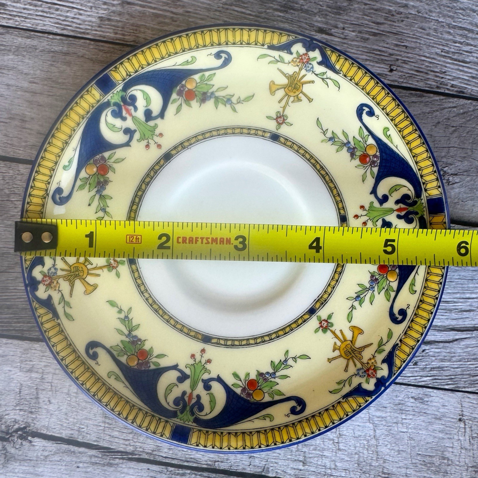 Royal Worcester Bordeaux Set of 6 Saucers England Blue Yellow 6.25”