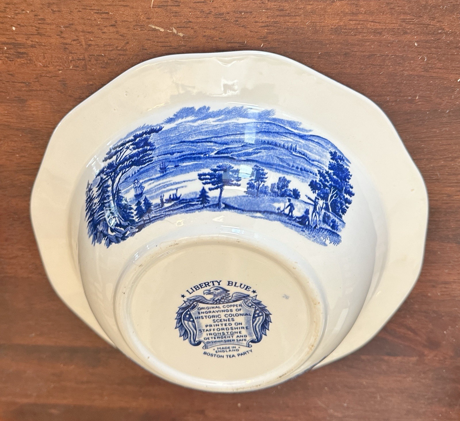 Vintage Liberty Blue Colonial Scenes Staffordshire Boston Tea Party Bowl W/Lid