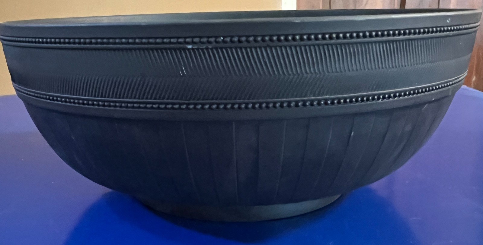Large 10″ 19th C. Wedgwood Engine Turned Black Basalt Bowl Compare to $400…..